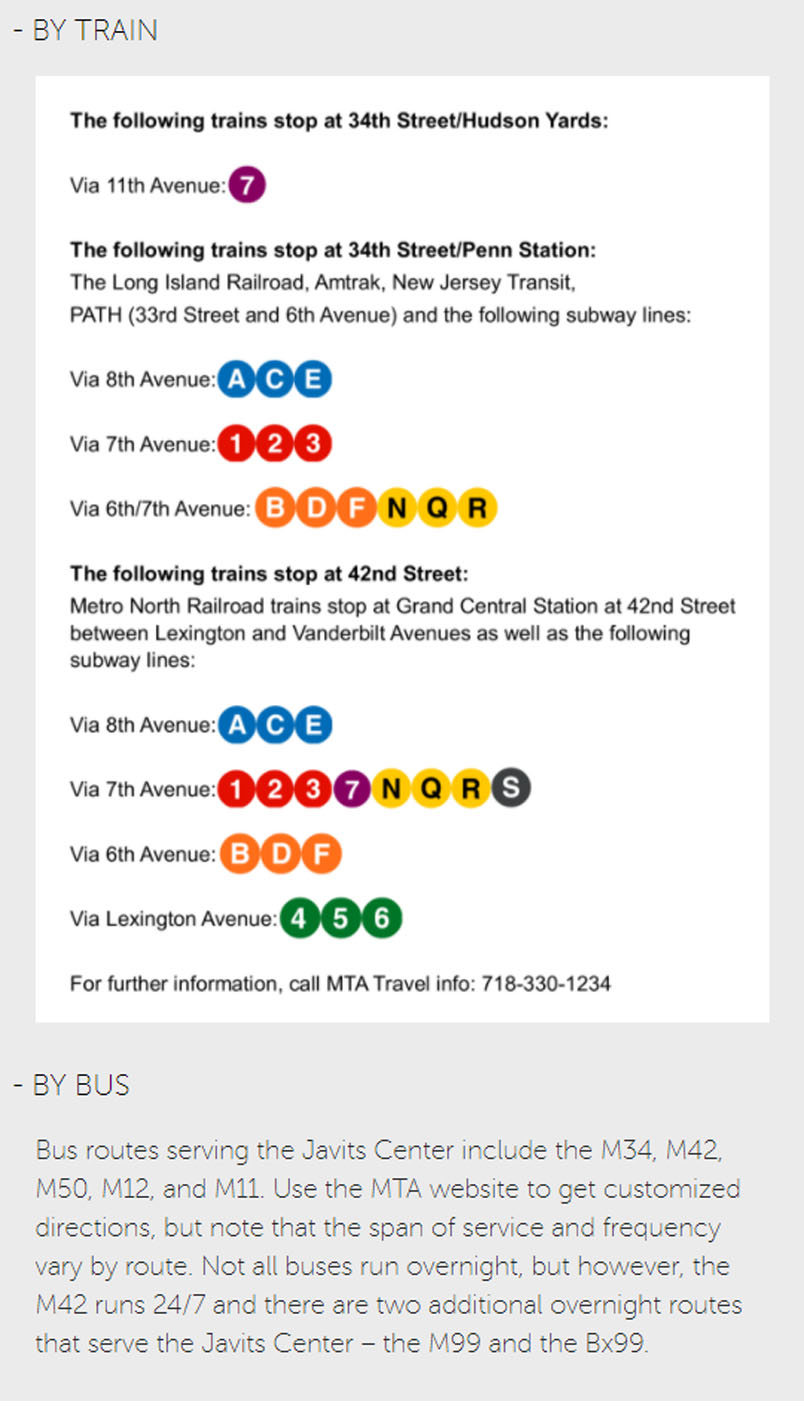 Directions to Javits